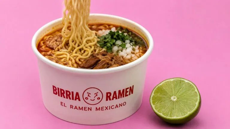 Birriamen en México con caldo de birria tradicional y ramen japonés servido en restaurante de cocina fusión.