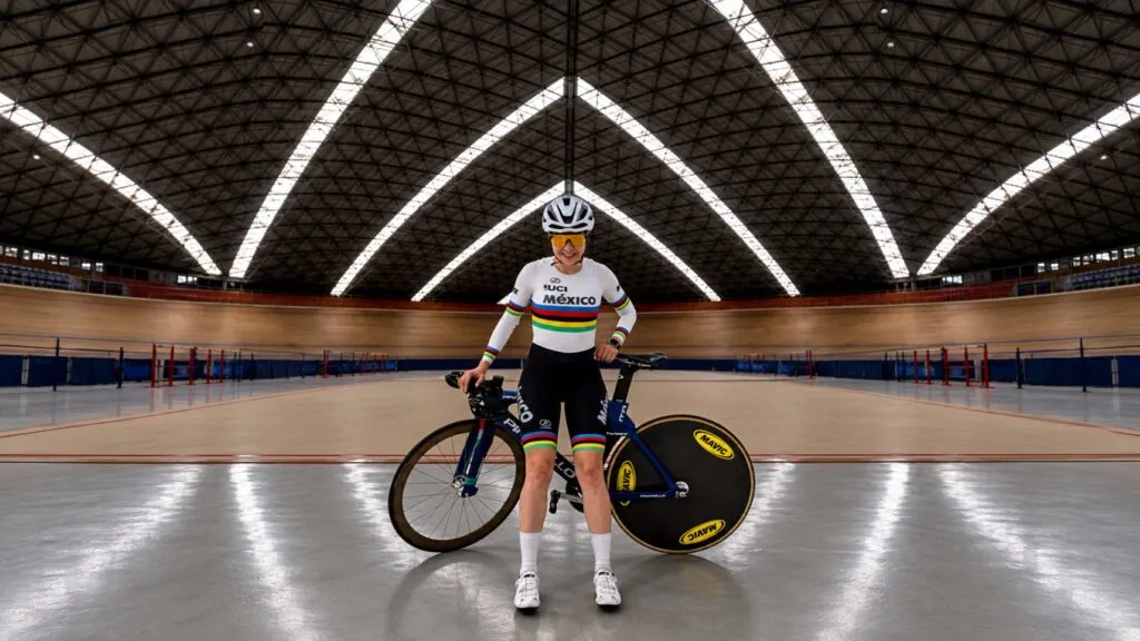 Ciclistas mexicanos compiten en el Mundial de Ciclismo de Pista de Shanghái durante las pruebas internacionales.